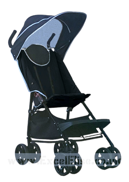 Excel Elise Stealth BLACK (inc. footplate) + Sun Hood, Rain Cover & Basket